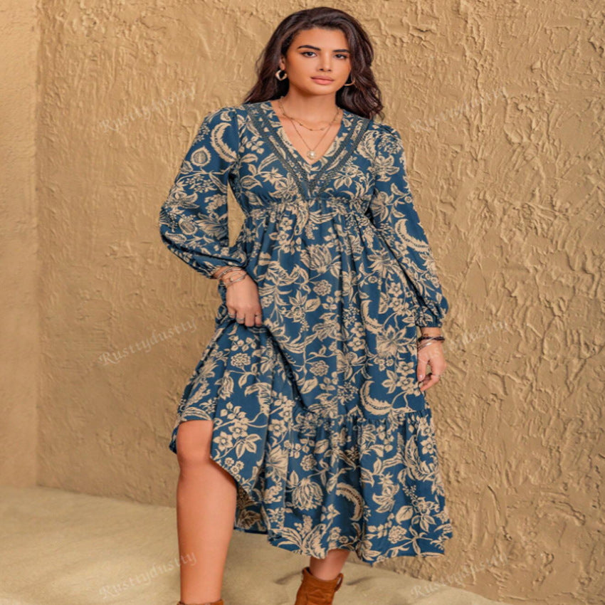 Damen Maxikleid mit tiefem V-Ausschnitt und weitem Rock Stalluxe
