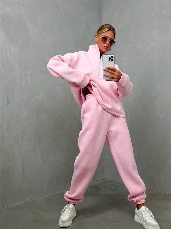 Damen Fleece-Pullover mit hohem Kragen und bequemer Hose Stalluxe