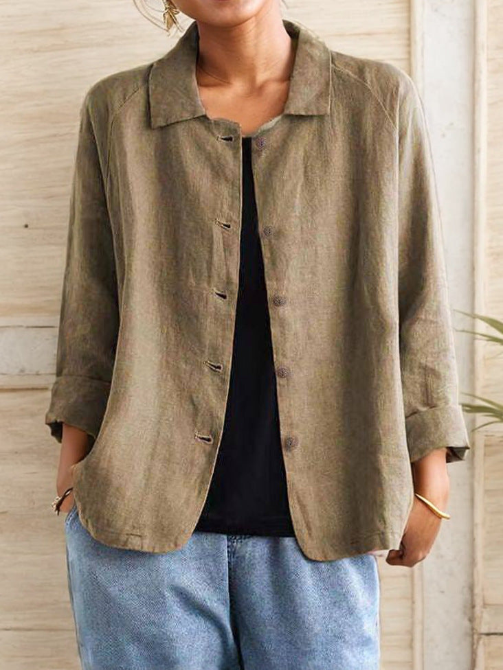 Damen lockere Leinenjacke mit Knopfdetails und seitlichen Taschen Stalluxe