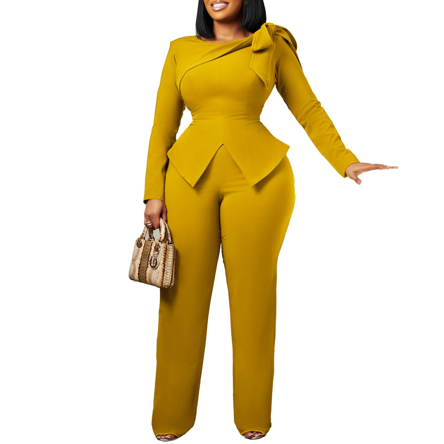 Damen Eleganter Jumpsuit mit asymmetrischem Design und dekorativer Schleife Stalluxe