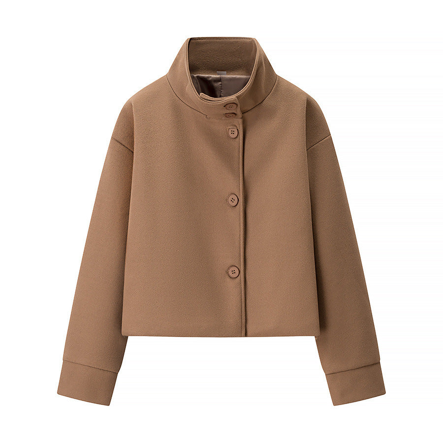 Damen trendige cropped Übergangsjacke mit elegantem Stehkragen und praktischen Knopfdetails Stalluxe
