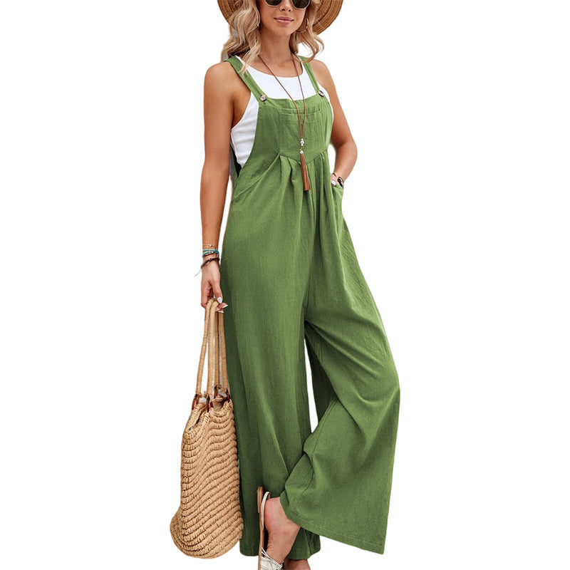 Damen Lässiger Jumpsuit mit weitem Bein und verstellbaren Trägern Stalluxe