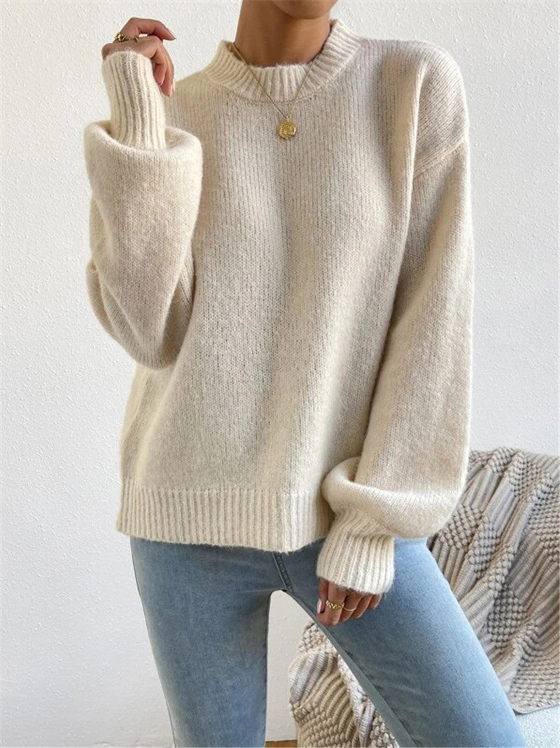 Damen lockerer Strickpullover mit hohem Kragen und strukturiertem Design Stalluxe