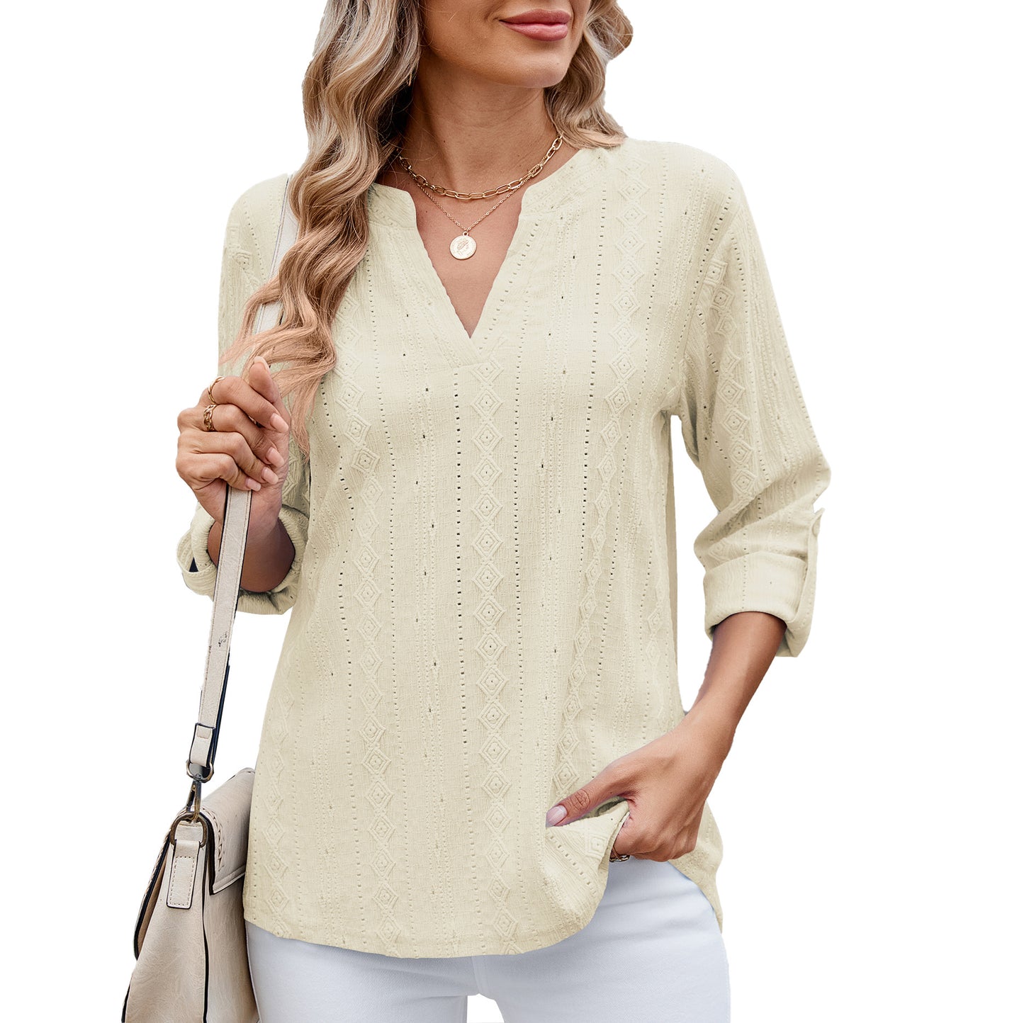 Damen Elegantes und luftiges Blusenshirt mit V-Ausschnitt Stalluxe