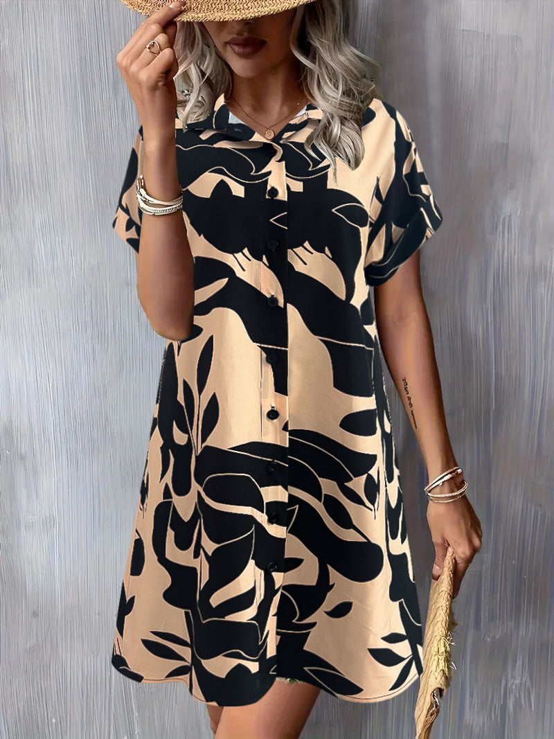 Damen Kurzarm Knopfverschluss Shift Kleid Stalluxe