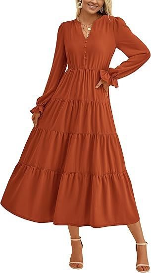 Damen Langärmliges Maxi-Kleid mit Volants Stalluxe