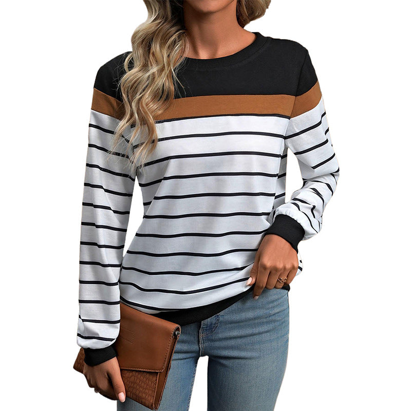 Damen modischer Streifenpullover mit kontrastierenden Ärmeln Stalluxe