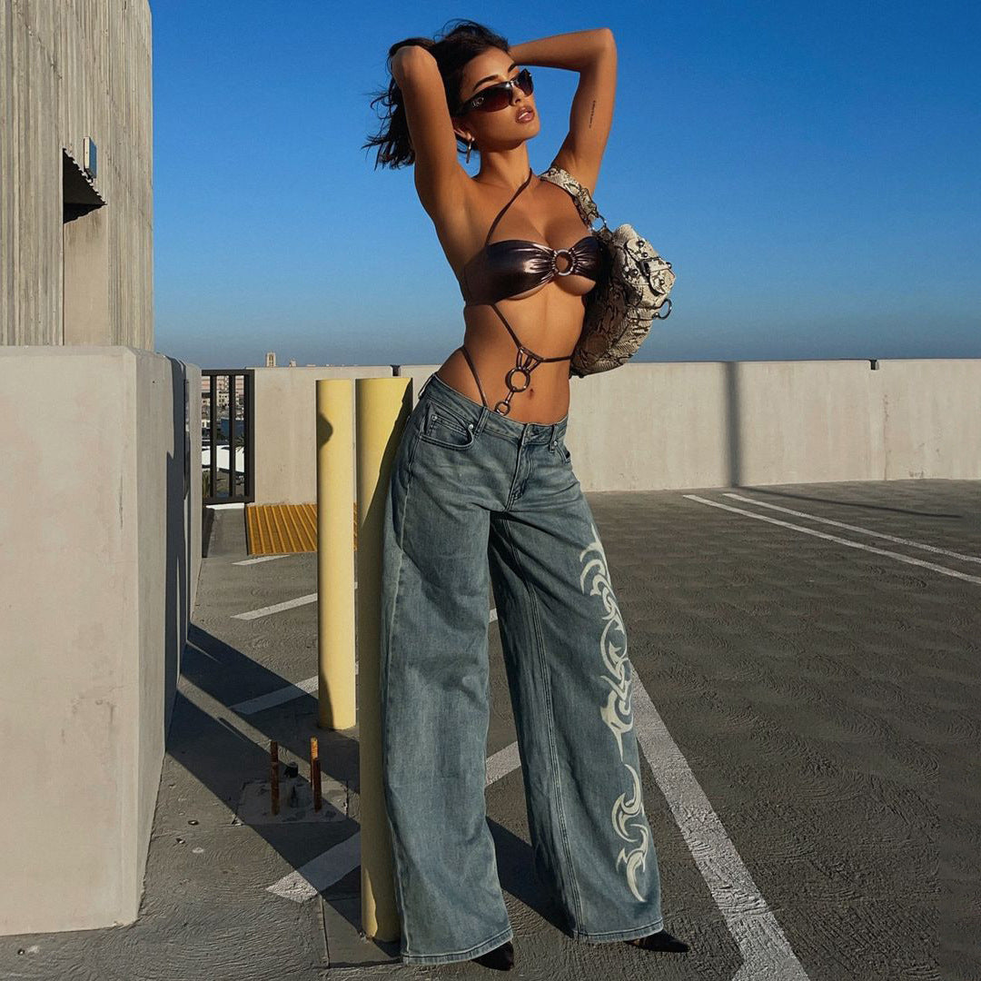 Damen Weit geschnittene Jeans mit einzigartigen Verzierungselementen Stalluxe