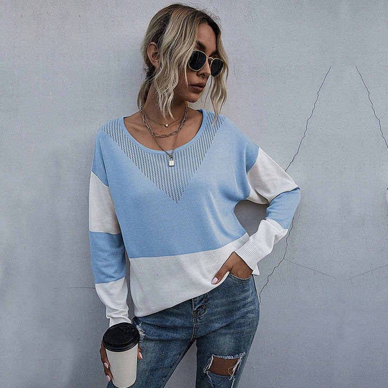 Damen lässiger V-Pullover mit modischem Netzdesign Stalluxe