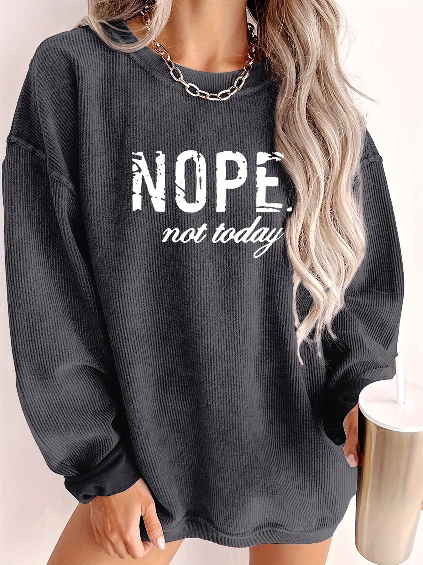 Damen lässiger Sweatshirt mit strukturiertem Stoff und auffälligem Spruch Stalluxe