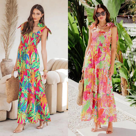 Damen Maxikleid mit fröhlichem Blumenmuster und verstellbaren Trägern Stalluxe