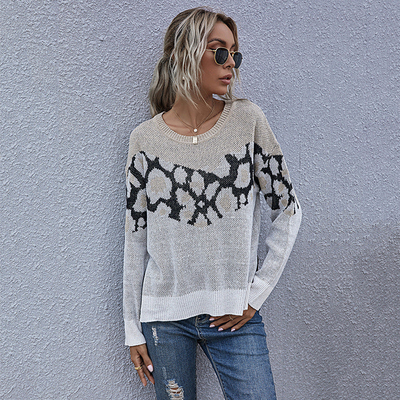 Damen Strickpullover mit modernem grafischen Muster und lässigem Schnitt Stalluxe