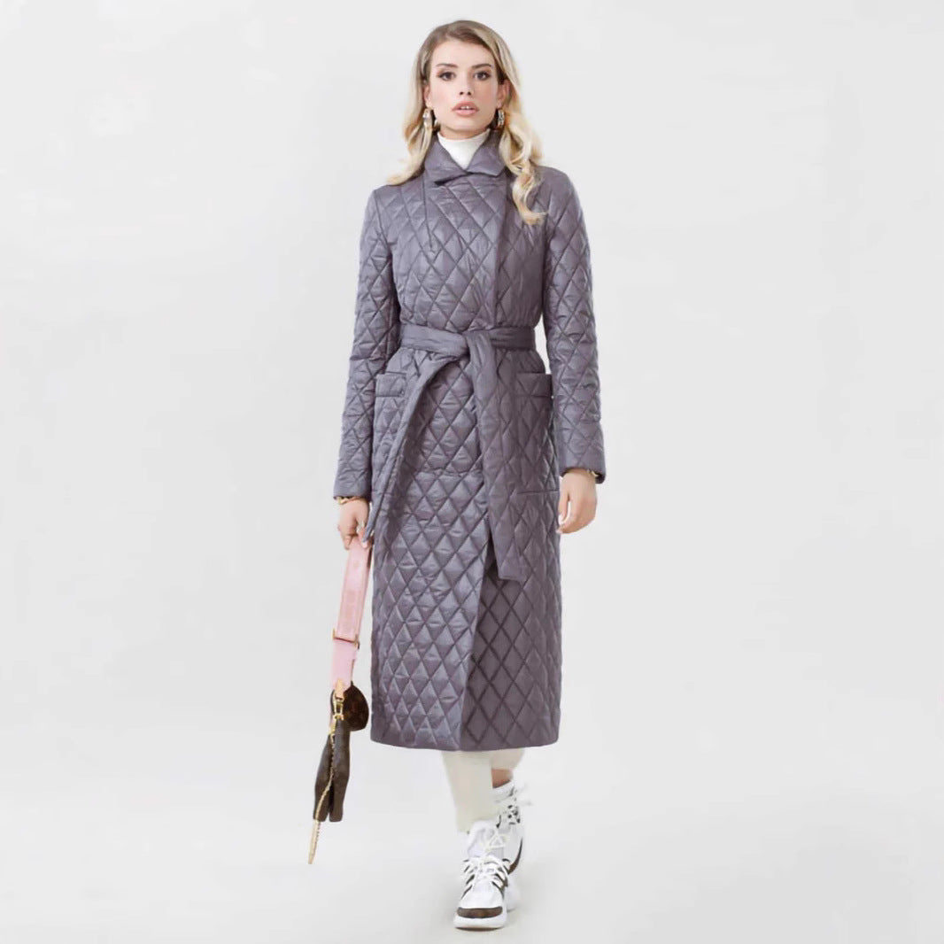 Damen Steppmantel mit Gürtel und hohem Kragen Stalluxe