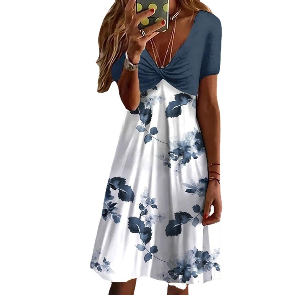 Damen Freizeitkleid mit blumigem Design und elegantem V-Ausschnitt Stalluxe