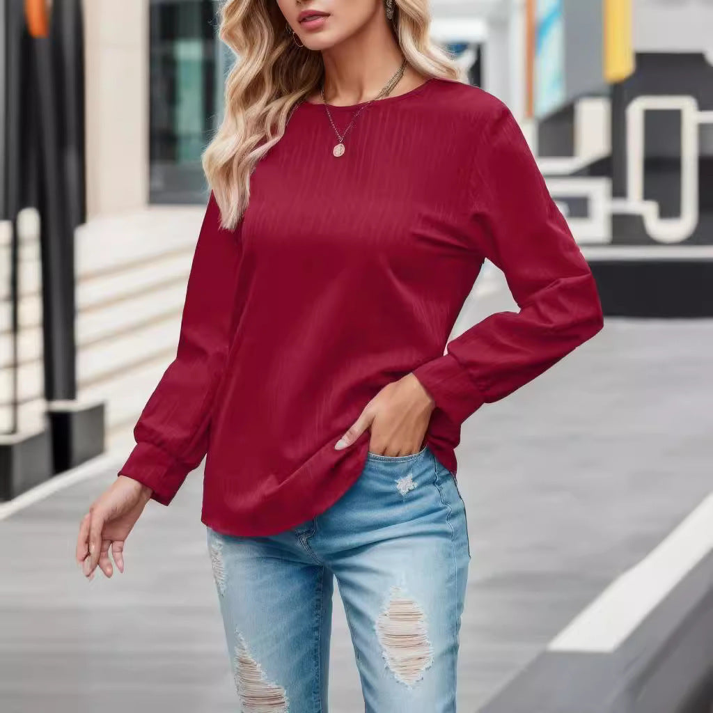Damen modisches Oberteil mit elegantem Rippmuster und voluminösen Ärmeln Stalluxe