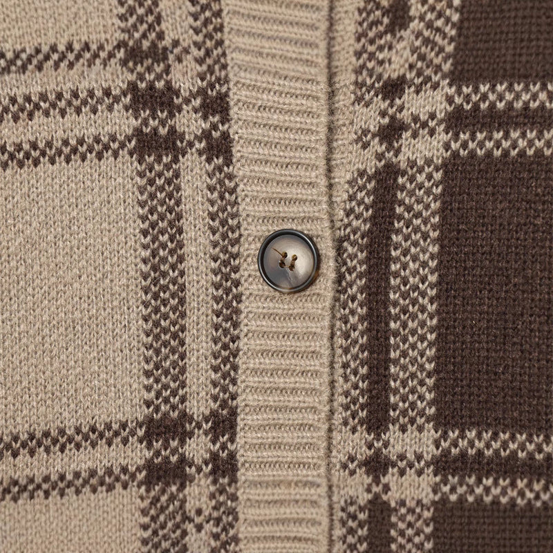 Damen modischer Karoknit-Pullover mit Knopfleiste und Rundhalsausschnitt Stalluxe