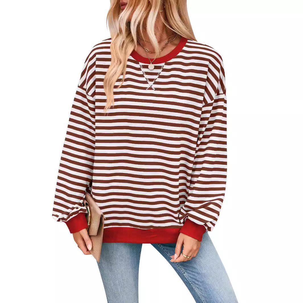 Damen lässiger Sweater mit auffälligem Streifenmuster und elastischen Bündchen Stalluxe