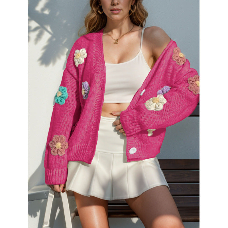 Damen Strickjacke mit floralen Applikationen Stalluxe