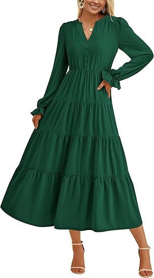 Damen Langärmliges Maxi-Kleid mit Volants Stalluxe
