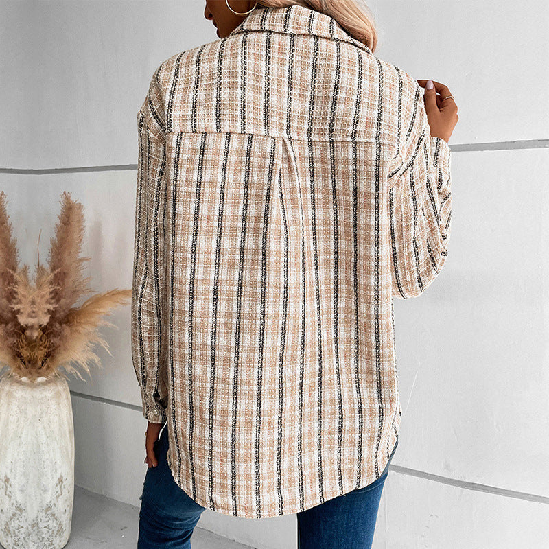 Damen gestreifte Utility-Jacke mit Brusttaschen und strukturierter Oberfläche Stalluxe