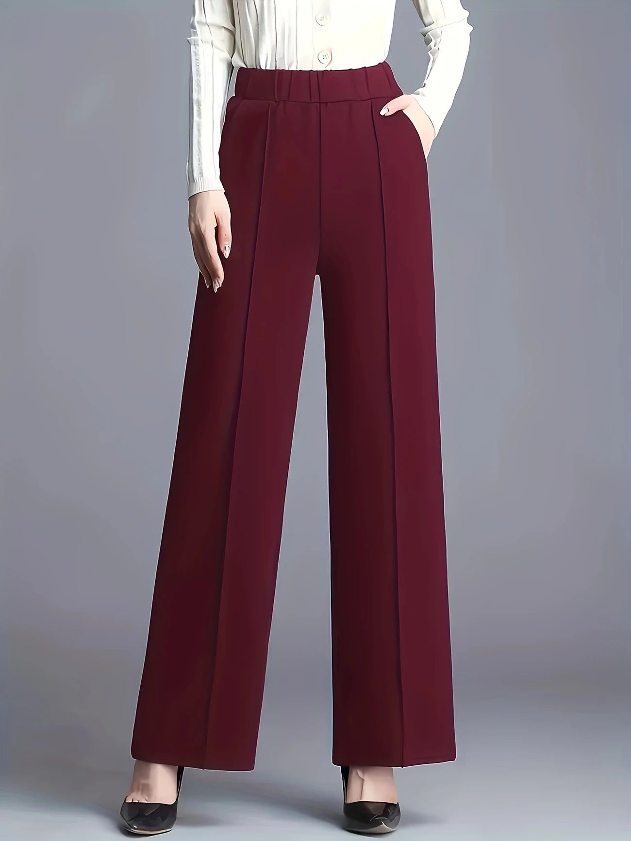 Damen elegante Hochbundhose mit Faltenwurf und dehnbarem Bund Stalluxe