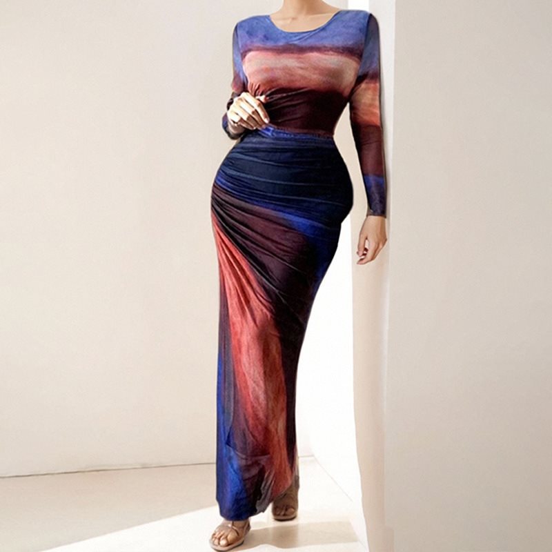 Damen elegantes Maxikleid mit innovativem Farbverlauf Stalluxe