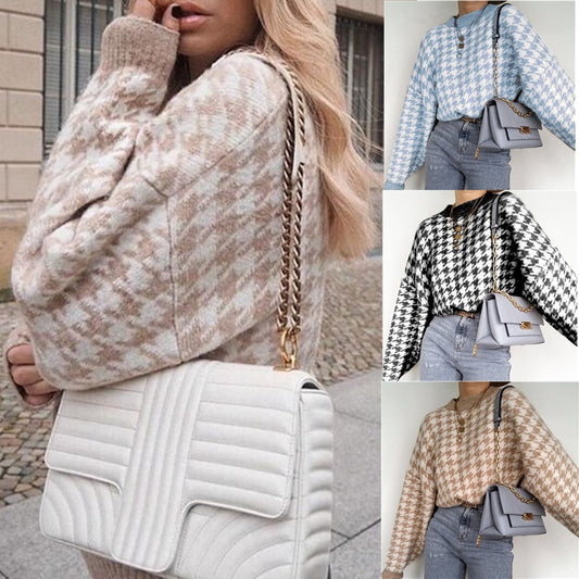 Damen Grobstrickpullover mit modernem Hahnentrittmuster und lässigem Schnitt Stalluxe