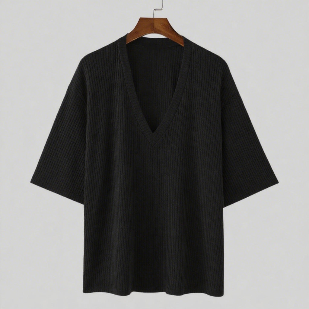 Damen V-Ausschnitt Oversize-Shirt aus strukturiertem Baumwollmaterial Stalluxe
