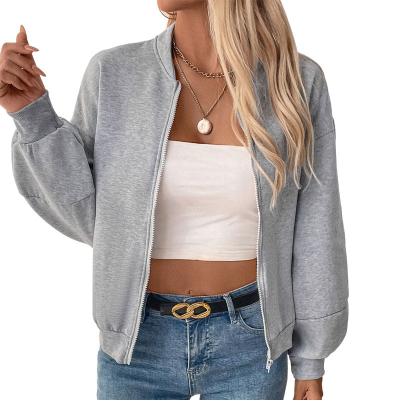 Damen lässige Sweatjacke mit voluminösen Ärmeln und Reißverschluss Stalluxe