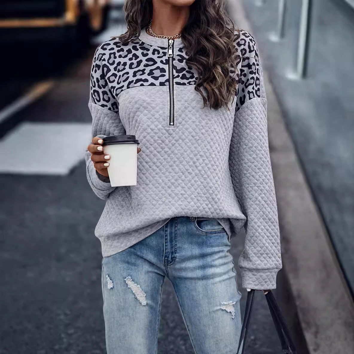 Women's Quilted Half-Zip Sweatshirt Stalluxe