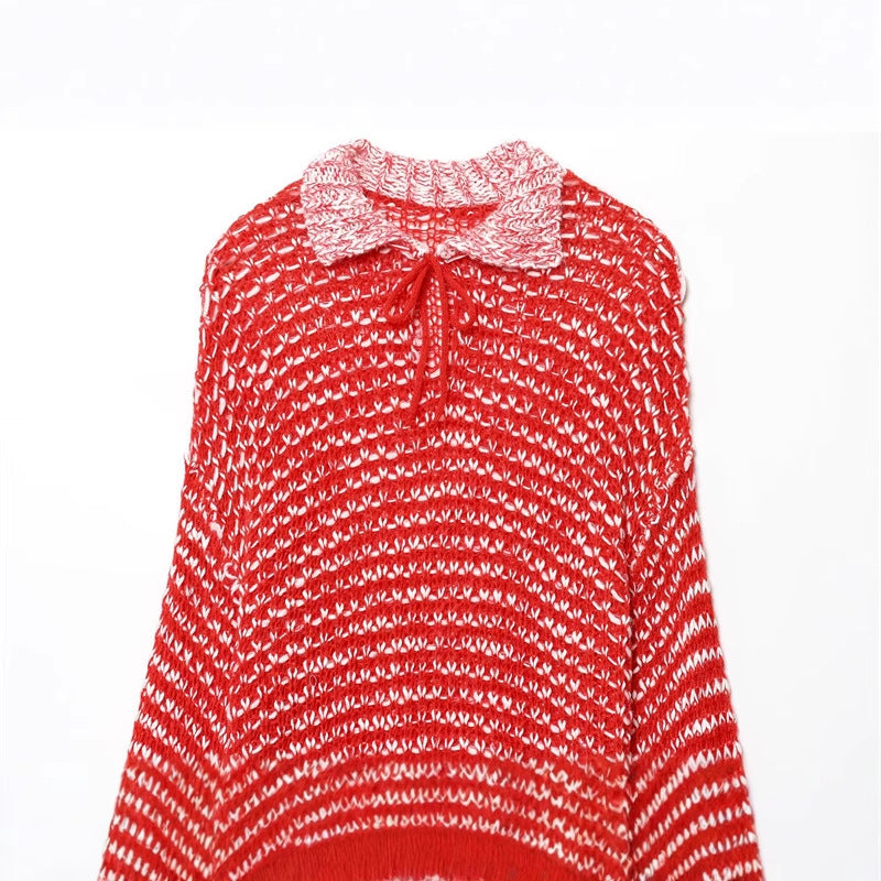 Damen lässiger Strickpullover mit modischem Kragen und Rüschendetail Stalluxe