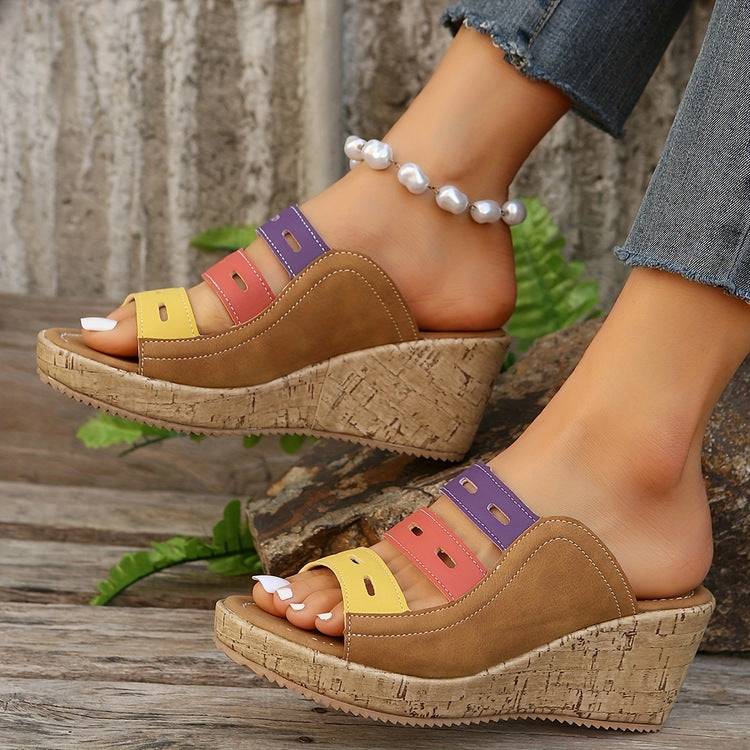 Damen Keil-Sandalen mit bunten Riemen Stalluxe