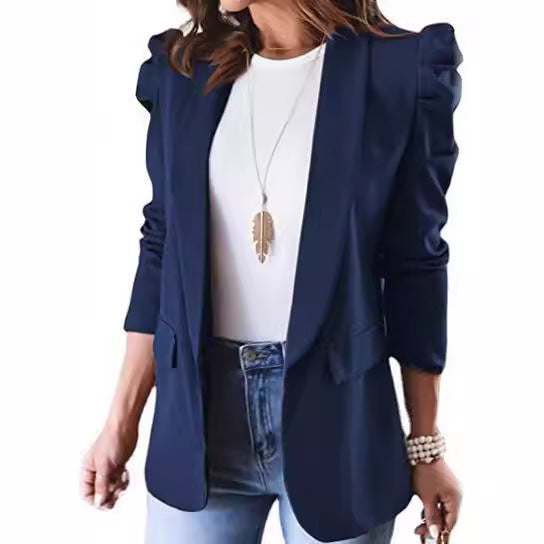 Damen Elegant geschnittene Blazerjacke mit Puffärmeln und stilvollen Taschen Stalluxe