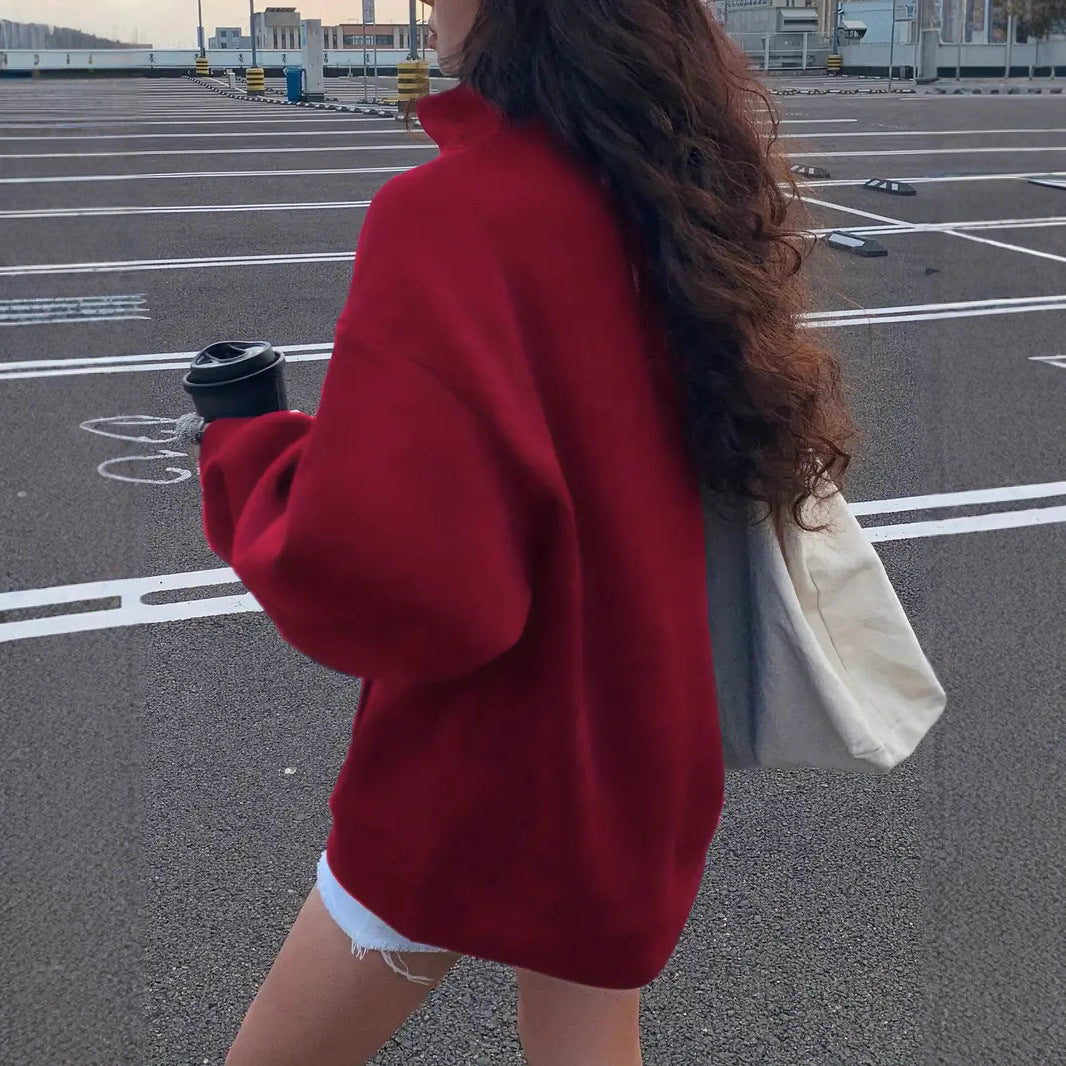 Damen Fleece-Hoodie mit hohem Kragen und halbem Reißverschluss Stalluxe