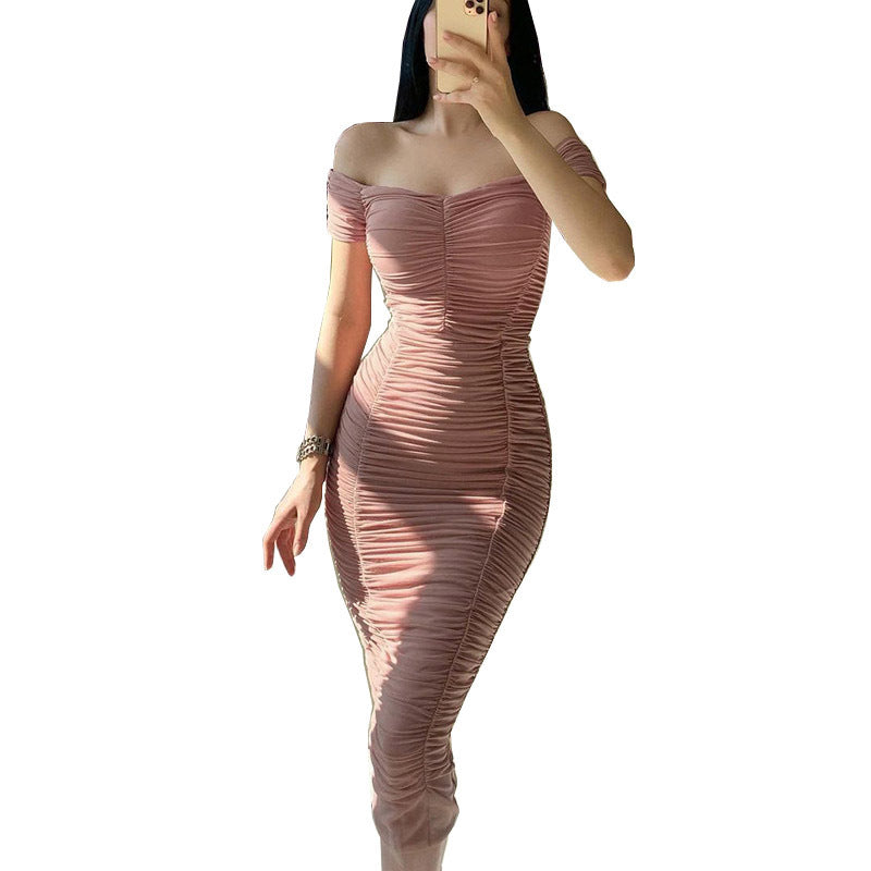 Damen figurbetontes Minikleid mit schulterfreiem Schnitt und Raffung Stalluxe