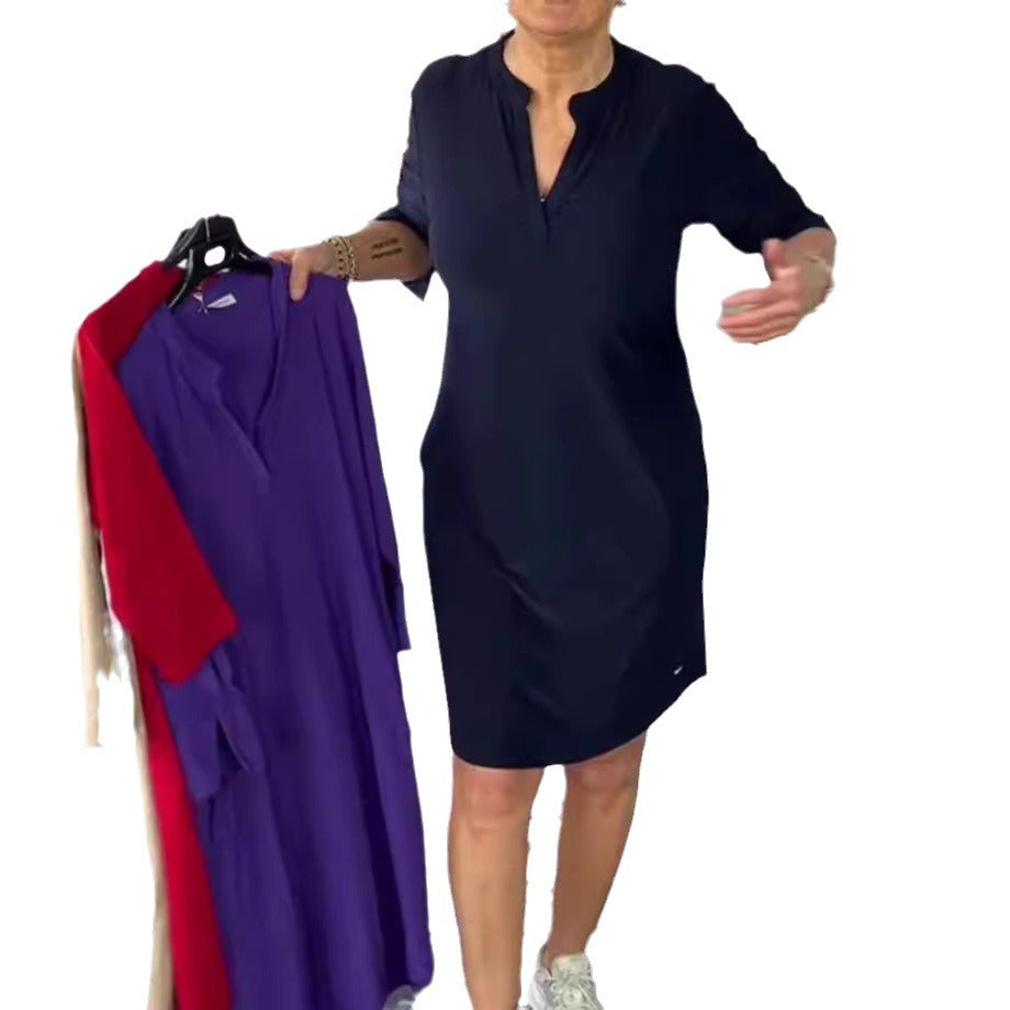 Damen Casual Tunika-Kleid mit Kurzarm und eleganter Knopfleiste Stalluxe