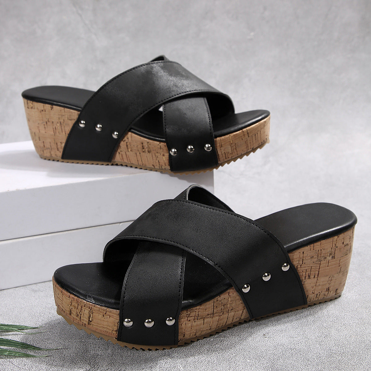 Damen Wedge-Sandalen mit elastischem Obermaterial und rutschfester Sohle Stalluxe