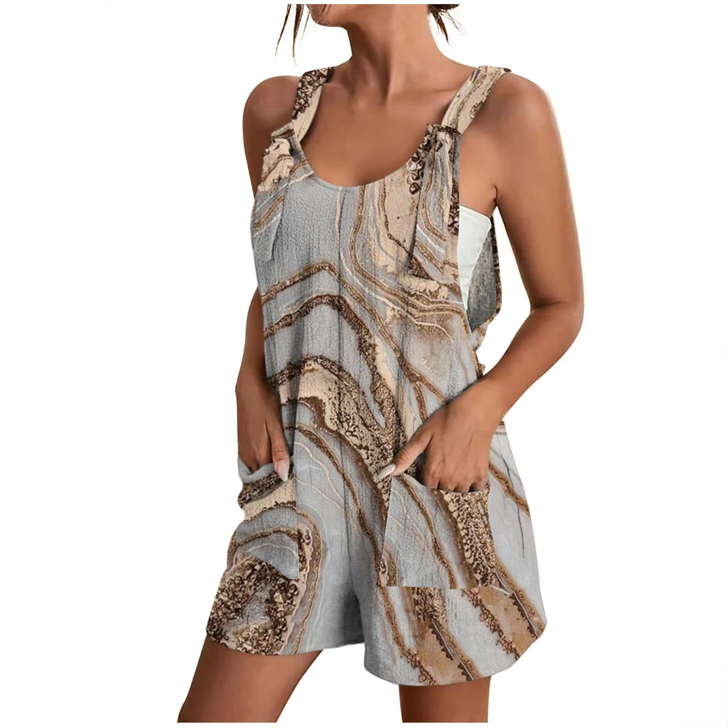 Damen Lässiger Sommeroverall mit floralem Print und praktischen Taschen Stalluxe