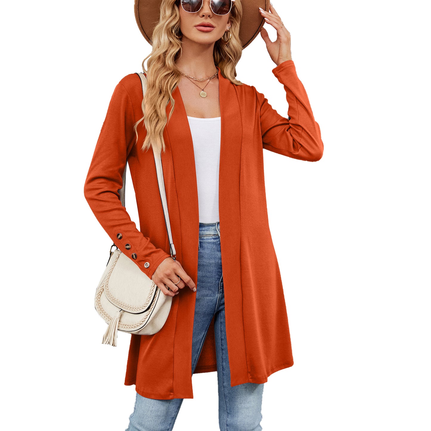 Damen longline Cardigan mit modischen Knopfdetails und offener Front Stalluxe