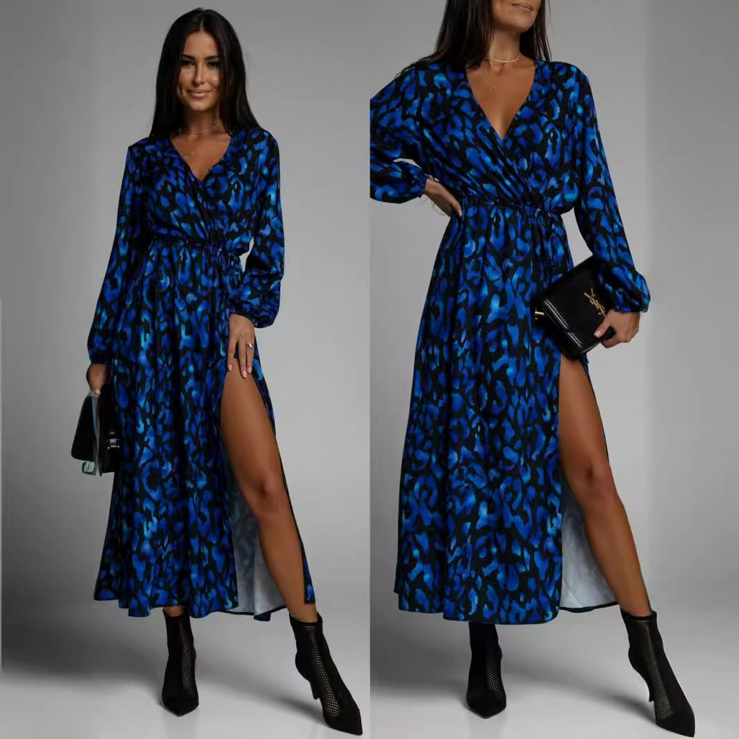 Damen Maxikleid mit tiefem Schlitz und Bindegürtel Stalluxe