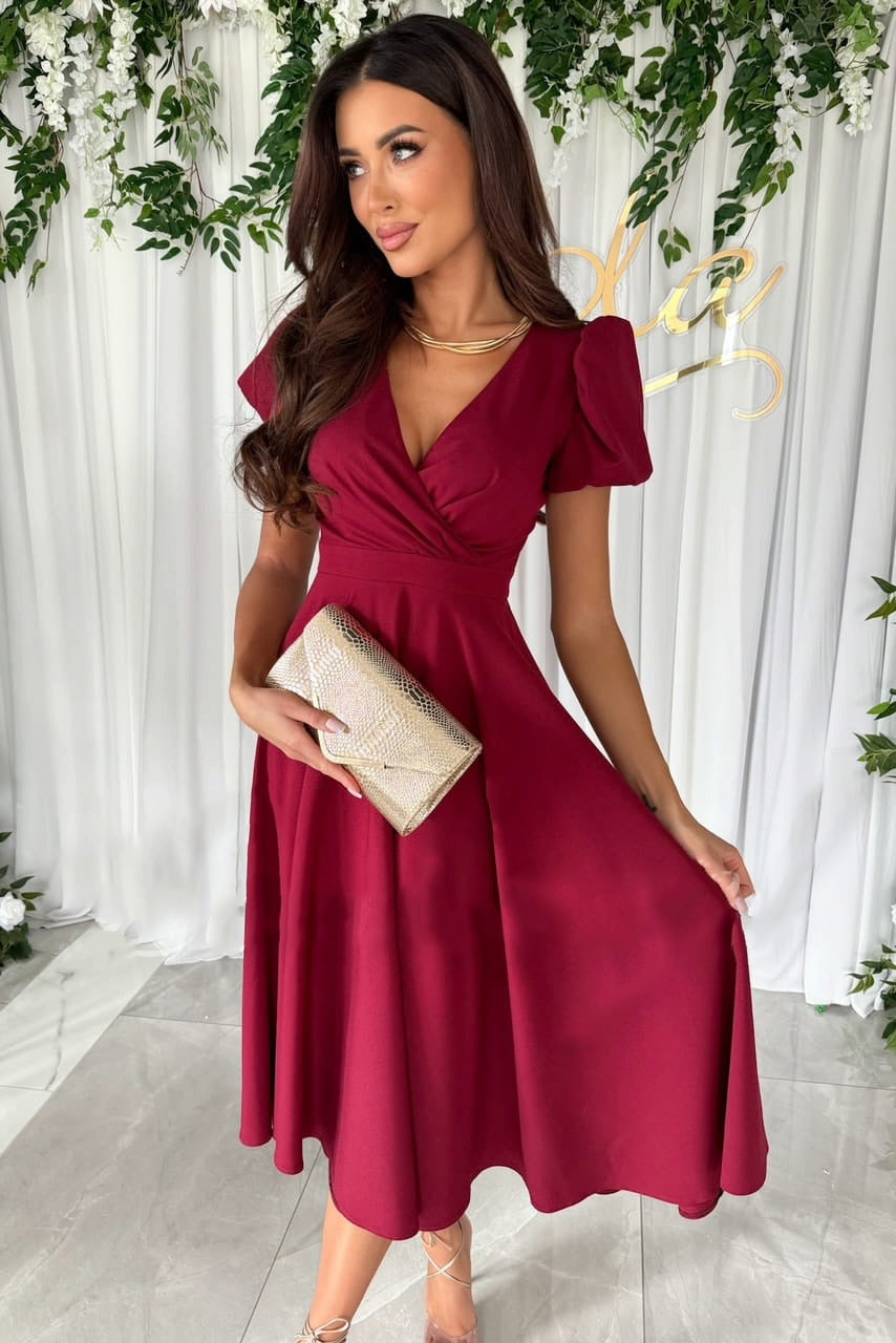 Damen Midi-Rock mit elegantem Wickeldesign und modischen Puffärmeln Stalluxe