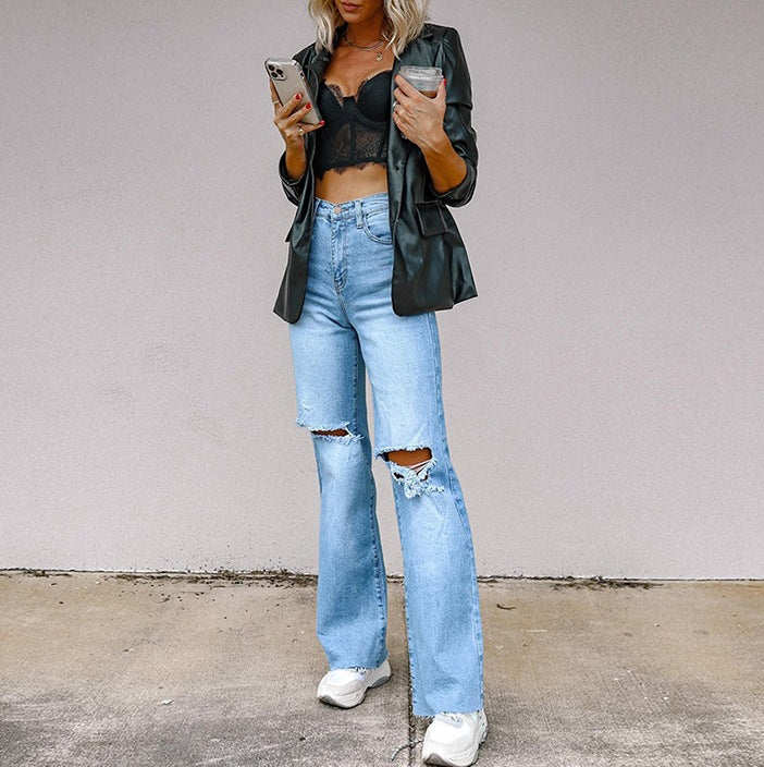 Damen Weit geschnittene Jeans mit auffälligen Destroyed-Details Stalluxe