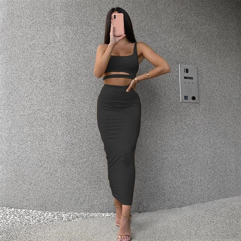 Damen crop-top und längerer Rock Set Stalluxe