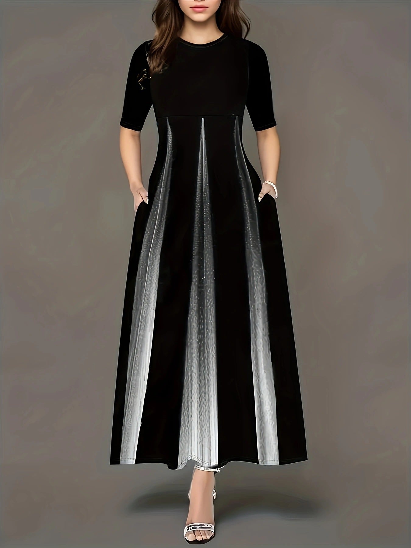 Damen Maxikleid mit eleganten Seitentaschen und luxuriösem Glanz Stalluxe