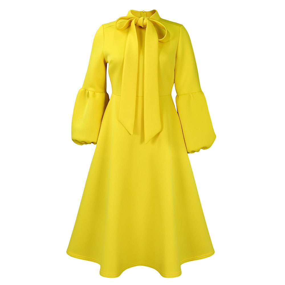 Damen Midikleid mit eleganten Schleifenärmeln und schwingendem Rock Stalluxe