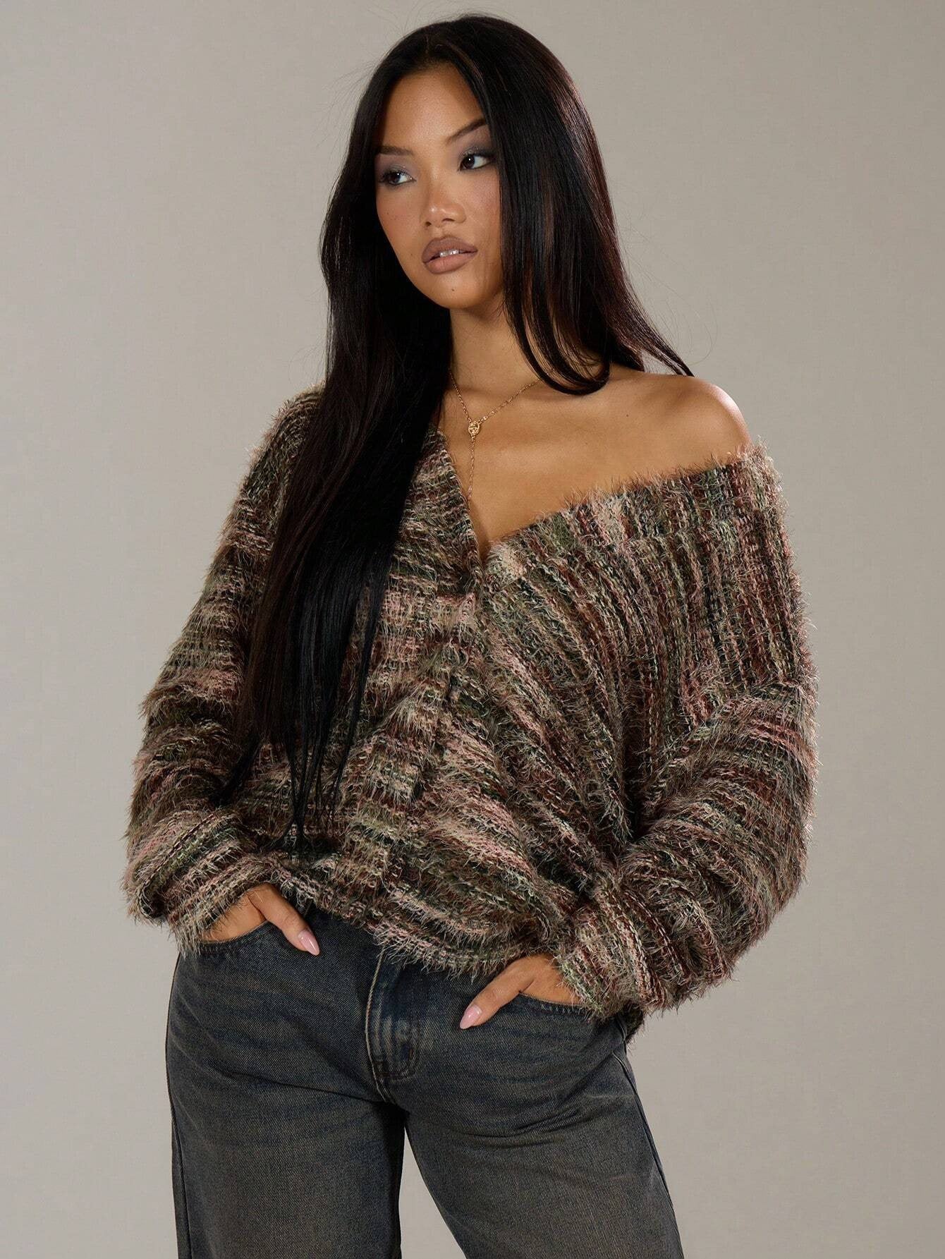 Damen lässiger Cardigan aus Flauschigem Strukturgewebe Stalluxe