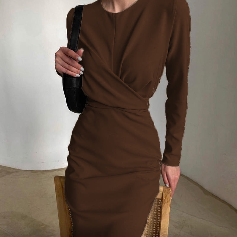 Damen Elegantes Wickelkleid mit langem Arm und fließendem Schnitt Stalluxe