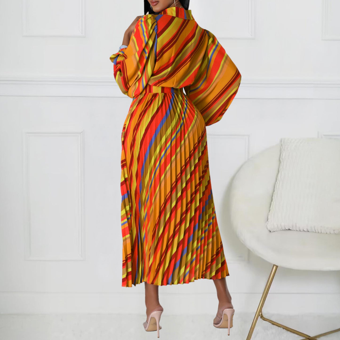 Damen Maxikleid mit plissiertem Design und schickem Hemdkragen Stalluxe