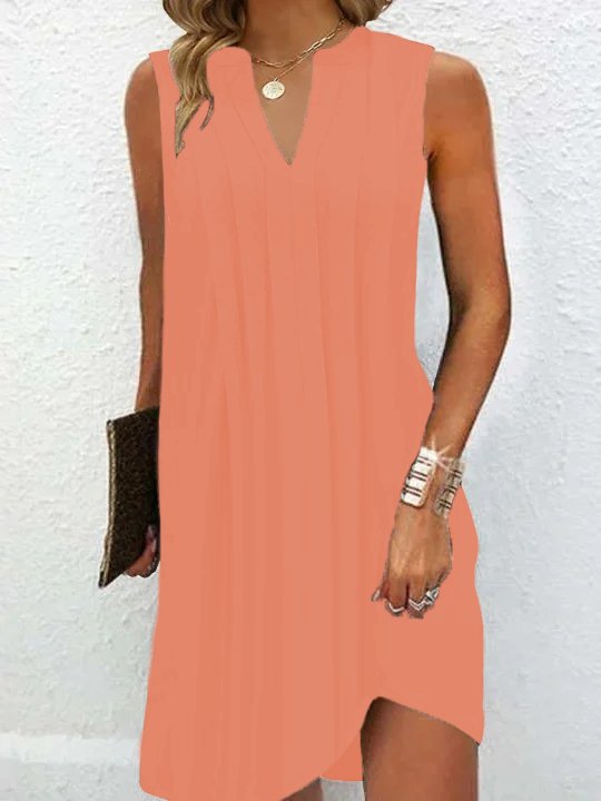 Damen elegantes, ärmelloses Kleid mit V-Ausschnitt und asymmetrischem Saum Stalluxe