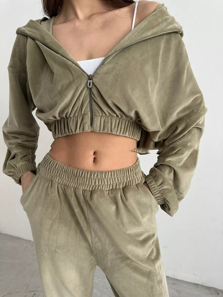 Damen sportliche Veloursjacke mit elastischen Bündchen und Reißverschluss Stalluxe